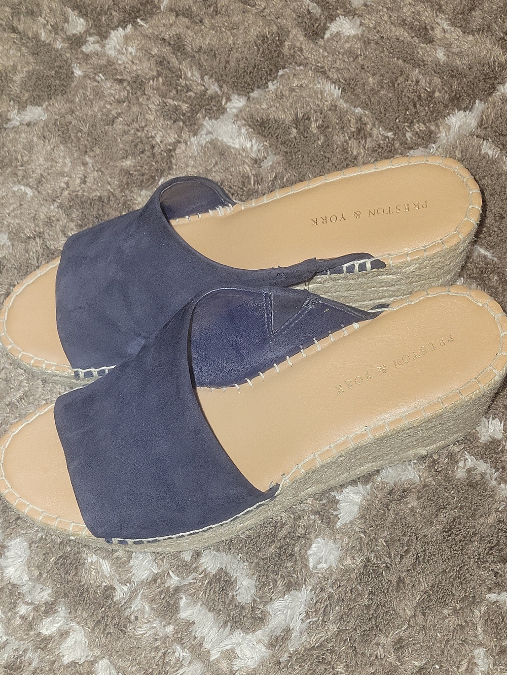 Preston & York Navy Suede Espadrille Wedge Slides